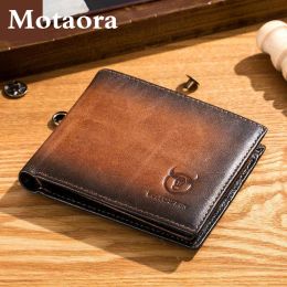 Portefeuille Motaora Men's Vintage Wallet 2022 Nouveaux portefeuilles courts en cuir véritable rfid Halder Malle Carte Multilleuse Casual Coin Purse pour hommes