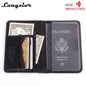 Portefeuilles MRF6 Couverture de passeport de blocage RFID pour les hommes Cartes de crédit en cuir de vache authentique portefeuille RFID Protection de la carte de visite Portefeuille