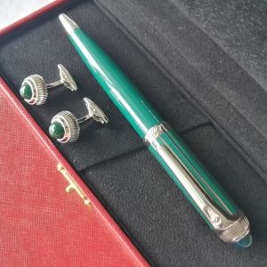 Portefeuilles MSS Roadster de CT Luxury Bleu / vert / Bare Barrel Silver Ballpoint Pen Classic stylines à manchette de stylo véritable