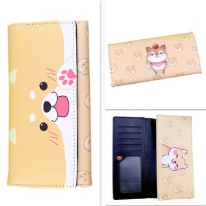 Portefeuilles neko atsume chat arrière-cour shiba inu dessin animé animal chiens chiens anime étudiants hommes femmes long portefeuille support de cartes paquet