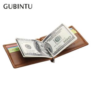 Portefeuille Nouvelle mode Véritable cuir Slim Men's Money Clip Portefeuille avec carte de crédit à pince en métal Petit porte-caisse pour homme