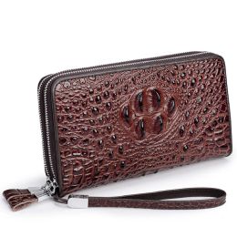 Portefeuilles nouveaux luxe Business Business Men's Long Wallet Double Zipper Natural Real Cuir masculin Vow Geothe Great Leather Cash Racs Clutch