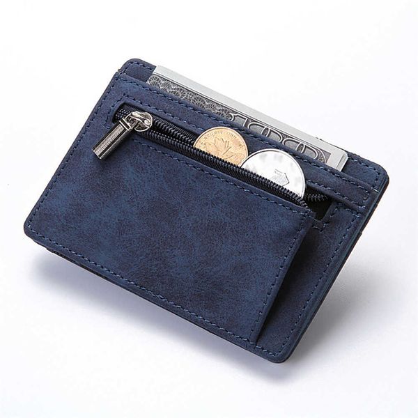 Billeteras Nuevos hombres ultra delgados PU cuero mini billeteras mágicas pequeñas cremallera monedas monedas bolso bolso plástico crédito tarjeta de la tarjeta bancaria Z0323