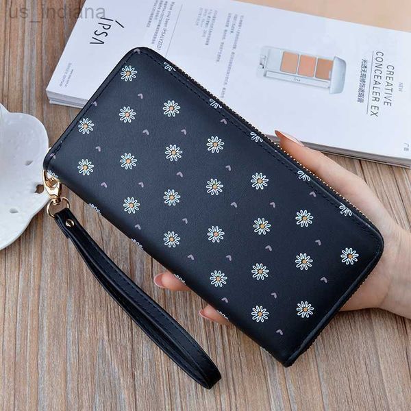 Carteras Nuevas mujeres Carteras de mano Moda Cremallera larga Cartera de gran capacidad Titular de la tarjeta de cuero suave Pequeño cambio de flor Bolsa para teléfono móvil L220929