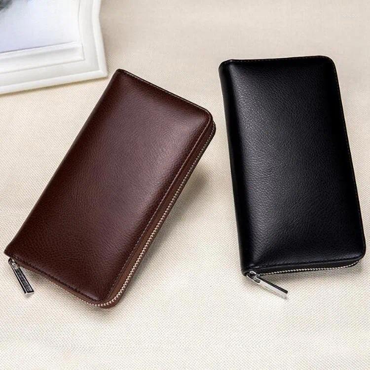 Wallets Original Men's Wallet Business Clutch Leather Purse For Male Fashion Man Card Holder With Phone Bag Solid Colors