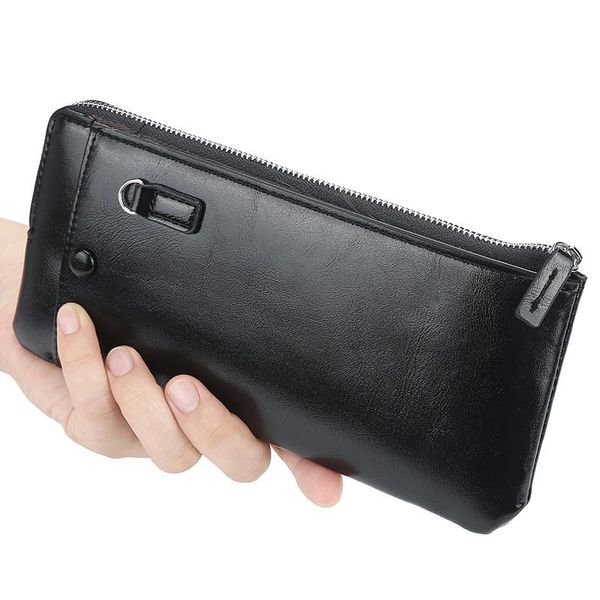 Portefeuilles Original hommes portefeuille affaires en cuir souple pochette sac à main pour homme Ultra mince fermeture éclair porte-carte avec moraillon téléphone sac