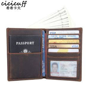 Portefeuille Passeport COUVERTURE COURTUME VÉLICUNE Multifinection Crédentis Sac de voyage Portefeuille Cartes Unisexe Purse Ticket Holder Crazy Horse Le cuir