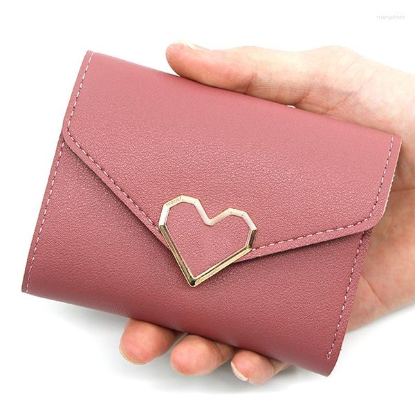 Billeteras de moda personalizada para mujer cort de cartera corta en forma de corazón billetera de manga