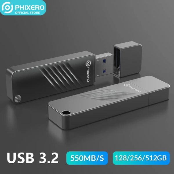 Wallets Phixero Metal USB 3.2 Drives flash Pendrive Mini Solid State Ssd 128 GB Disco del controlador de pluma en la llave de la billetera 3.0 para la cámara PC TV