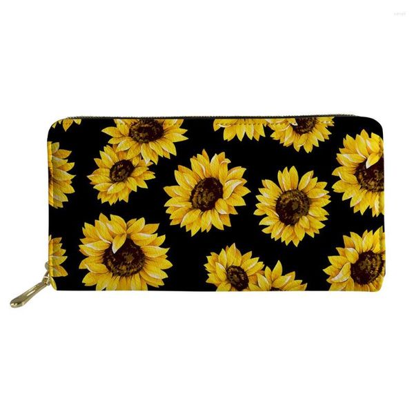 Portefeuilles imprimer tournesol femmes Long portefeuille porte-monnaie porte-carte dames pochette en polyuréthane sac d'argent femme pochette en cuir