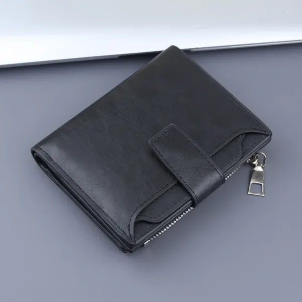 Carteras de cuero de PU para hombre, billetera corta lisa, estilo Vertical, triple pliegue, soporte para licencia de conducir, Clip para billete, tarjeta con cremallera