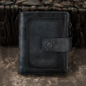 Portefeuilles Kwaliteit Merk Wallet Men Leer Purse Turn Korte Mannelijke koppeling Vintage Mens Money Bag Card