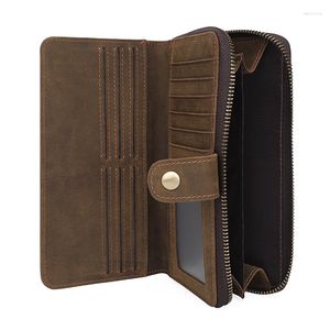 Portefeuilles en cuir de vachette véritable hommes long portefeuille avec porte-cartes mâle embrayage fermeture éclair porte-monnaie pour téléphone portable affaires luxe poignet sac d'argent