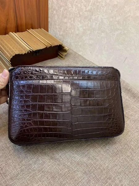 Portefeuilles véritable peau de tête de Crocodile véritable grande taille hommes portefeuille pochette avec doublure intérieure en vache Double fermeture à glissière porte-affaires