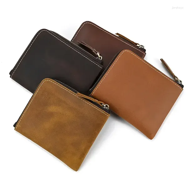 Portefeuilles Véritable portefeuille en cuir véritable pour hommes mâle Vintage court à deux volets petit sac à main avec poche à monnaie sac d'argent