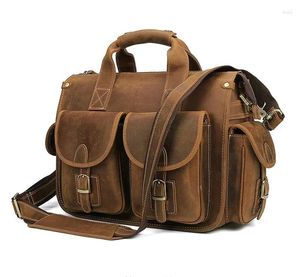 Portefeuille de sacs à main rétro pour hommes pour hommes en cuir authentique sac à main 14 pouces sac à pavillon pour ordinateur portable sac de messager