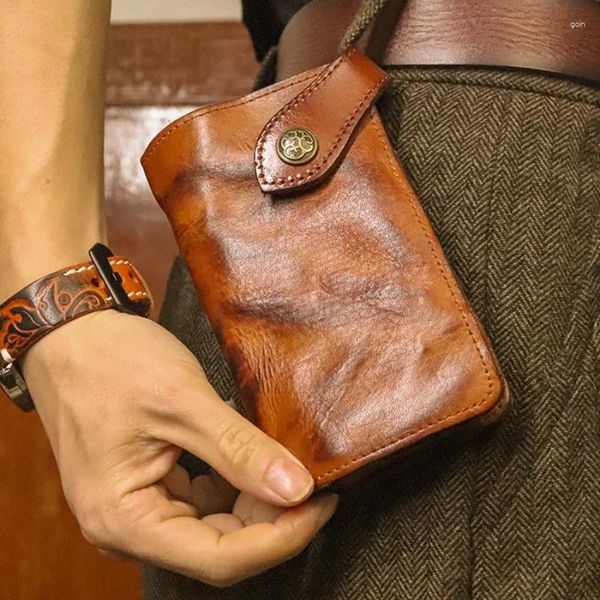 Billeteras bolso de tarjeta de moda de planta de cuero retro de cuero genuino