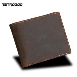 Portefeuilles Retrogoo 100% echt lederen vintage mannen korte portemonnee mannelijke retro portemonnee Crazy Horse handgemaakte zakelijke ID -kaart Kleine geldtas