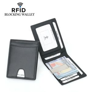 Portefeuilles RFID Blokkerende slanke echte lederen portemonnee met een clip Men ID Creditcardhouder Voorzak voor pocket Bifold mannelijke metalen klem voor geld