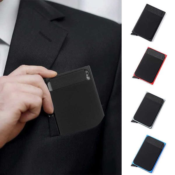 Portefeuilles Rfid portefeuille intelligent porte-carte en métal mince hommes femmes portefeuilles Pop Up portefeuille minimaliste petit sac à main noir en métal ValletL230303