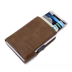 Portefeuilles Rfid Smart Wallet ID-houder Leer Ultradunne zakenlieden Cardbag Automatische pop-up Antidiefstalborstel Metalen kaartdoos G230308