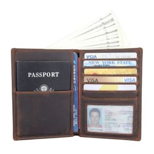 Portefeuilles rfid portefeuille fou craquier en cuir porte-passeport carte photo carte photo masculine pliant bourse r8457r