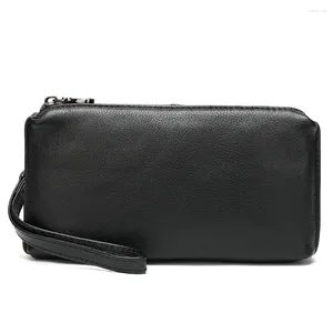 Portefeuilles Schapenvacht Casual Heren Clutch Bag Echt lederen portemonnee Telefoon Mini Portemonnees Houder Zwart Zakelijk Kleine geldzakken