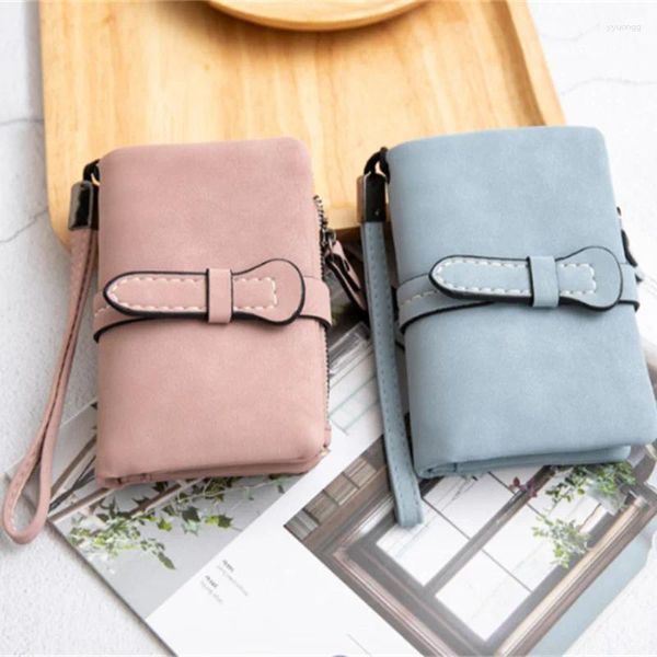 Carteras Cartera plegable con hebilla corta para mujer, monedero de cuero Pu, tarjetero femenino, teléfono móvil Multi Lady