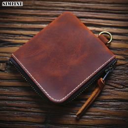 Portefeuilles simline 2020 portefeuille en cuir authentique hommes vintage craquage en cuir en cuir court petit portefeuille masculin porte-carte porte-carte avec poche de monnaie