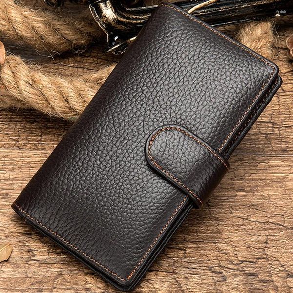 Carteras Diseño simple Cartera larga para hombre Cuero genuino Monedero clásico Bifold 10 PCS Ranura para tarjeta Efectivo Hombres de negocios