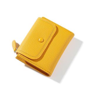 Carteras pequeñas de cuero Pu para mujer, Mini monedero para mujer, bolsillo amarillo, Clip para dinero para chica, carteras de marca