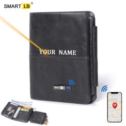 Portefeuilles Smart Antilost Wallets BluetoothCompatible Tracker, GPS Positie Record Bifold Cowhide Leather Men Wallets Coin Purse