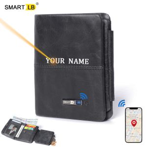 Portefeuilles Smart Antilost Wallets Bluetooth Compatible Tracker, GPS Position Record Bifold Cow Hide Leather Men Wallet Purse Coin