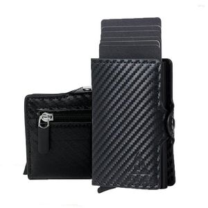 Portefeuilles Smart Holder Wallet Fibre de carbone avec protection RFID Poche avant Porte-cartes Porte-monnaie