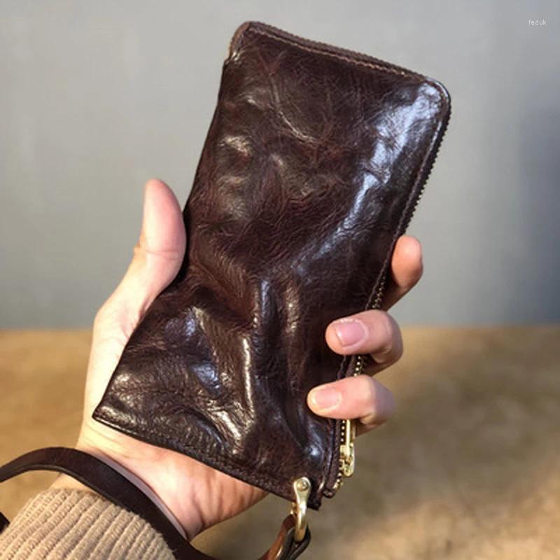 Portfele miękkie skórzane cienkie męskie portfel ręcznie robiony retro casualne stare fałdy
