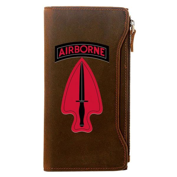 Portefeuilles Forces spéciales aéroporté impression portefeuille en cuir véritable hommes Long sac à main avec téléphone sac fermeture éclair porte-carte pochette