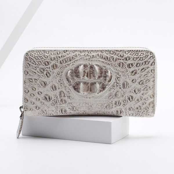 Portefeuilles Super Portefeuille Femmes Blanc Fermeture Éclair Téléphone Portable Sac Luxueux Porte-Cartes De Visite Cas Véritable Cuir De Crocodile Femme Argent Sac Portefeuilles