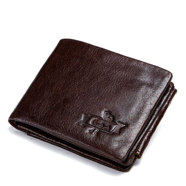 Billeteras Trifold Billetera para hombre Cuero genuino Cruz Monedero corto Titular de la tarjeta Monederos Monederos pequeños para hombre Retro Crazy Horse LeatherL230303