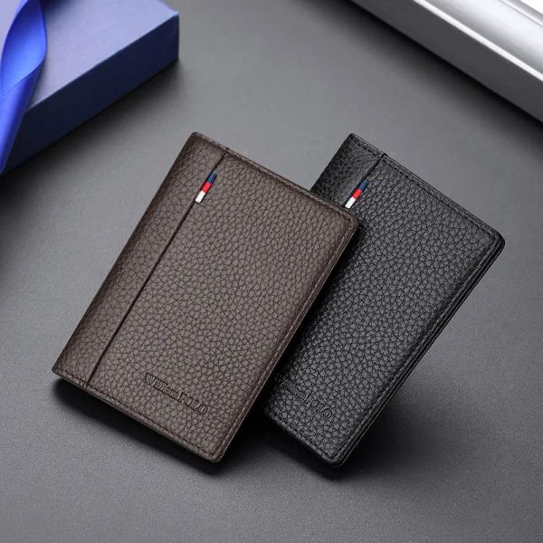 Portefeuilles ultrathin mini portefeuille en cuir court en cuir vertical vertical masculin véritable card du portefeuille
