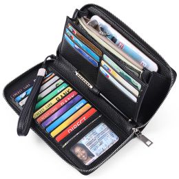 Portefeuilles unisexes du portefeuille long pour les hommes pour les hommes Business Id Credit Card Holder Girl Gift RFID Blocking Organizer Organisateur Racs-Zipper En cuir sac à main