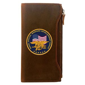 Carteras Estados Unidos Navy SEALs Impresión Cartera de cuero genuino Hombres Monedero largo con bolsa de teléfono Cremallera Tarjetero Embrague