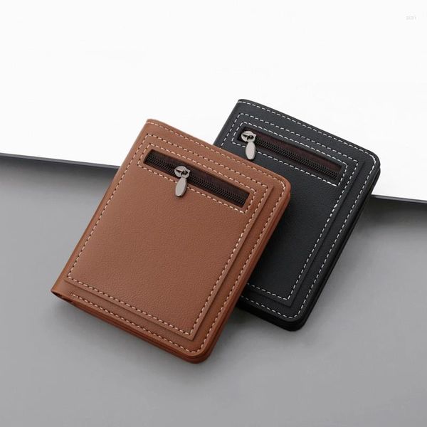 Portefeuilles Portefeuille vertical Petit sac à main pour hommes Court Zipper Money Clip Open Coin Pocket Card License Holder Pouch