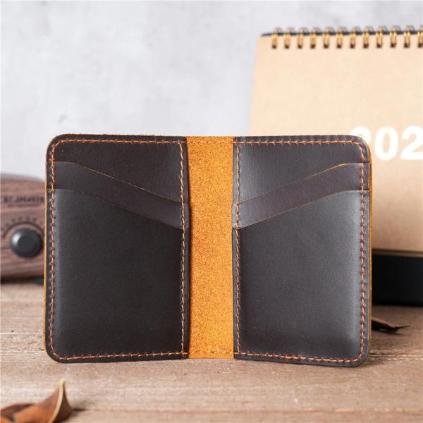 Carteras Vintage Cartera de tarjeta de cuero genuino Titular de la identificación de crédito Clip de dinero Caja delgada Monedero suave 6 ranuras para hombres NT004