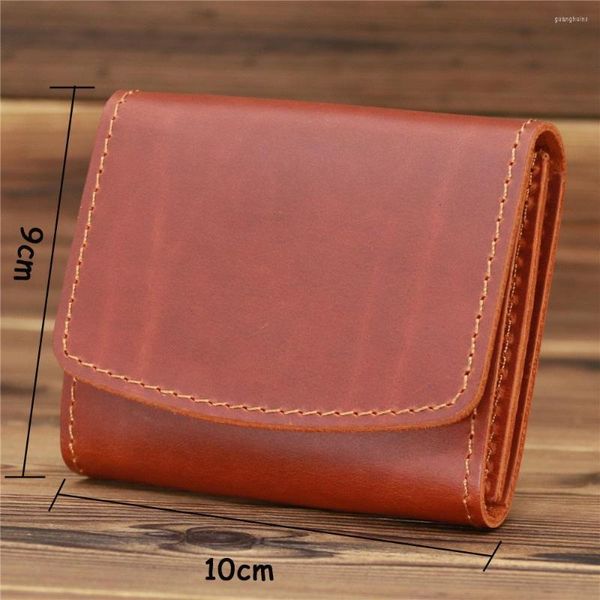 Cartera Vintage de cuero genuino para hombre, monedero hecho a mano con cremallera, bolsillo para monedas, monedero corto de diseñador creativo para hombre