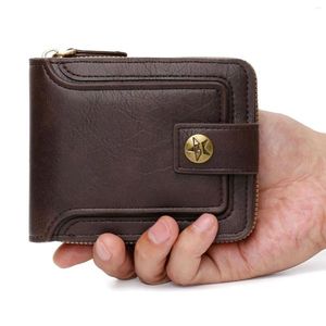 Portefeuilles vintage hommes de haute qualité cuir PU petit portefeuille court court horizontal zipine poche trifold carte card bourse billetera hombre