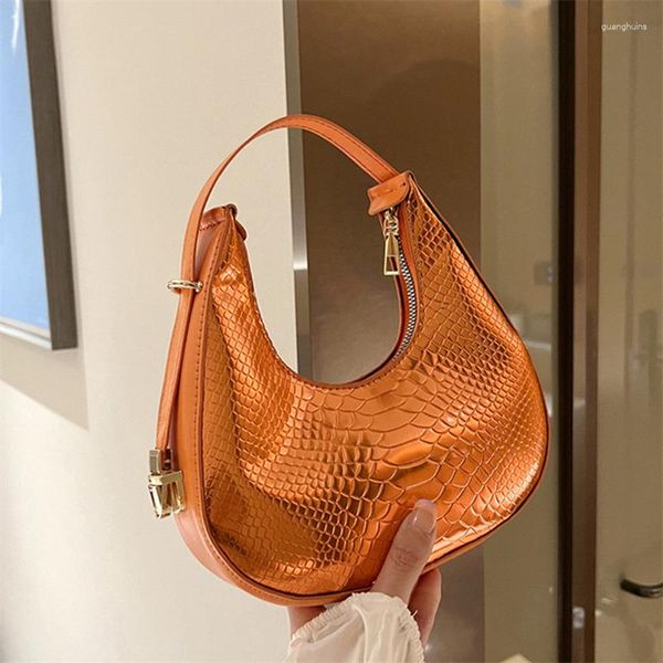 Carteras WENYUJH verano pequeño bolso fresco moda piedra patrón mujeres bolso de lujo un hombro axila con cremallera media luna