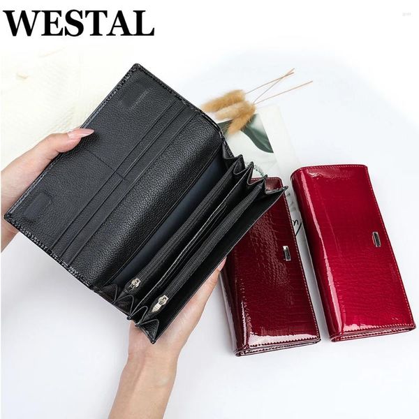 Portefeuilles Westal pour femmes en cuir authentique pour les sacs longs pour téléphonie à bandoulière pour femmes porte-carte porte-argent Sac en argent