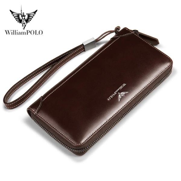 Billeteras Williampolo Full Grain Leather High Capacidad de alta capacidad Long Willet para hombres Titular de crédito Tarra de crédito Monederos Empleado de negocios Caca