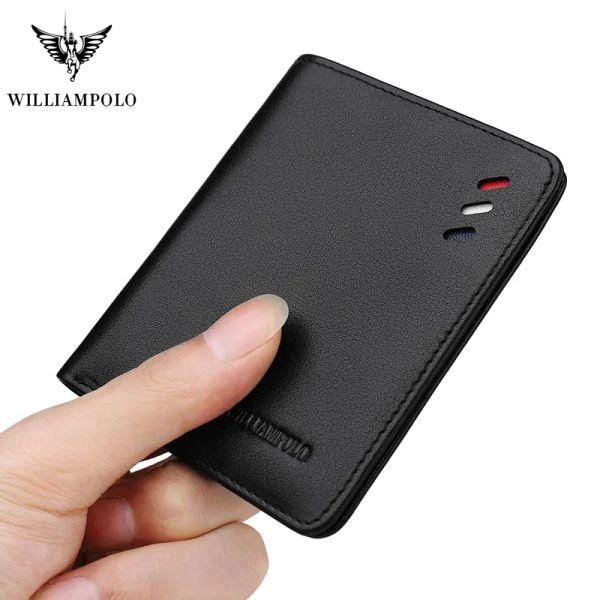 Billeteras Williampolo Genuine Leather Mens billetera corta pille delgada mini titular de tarjetas de crédito organizador de casos múltiples cartas marrón negro marrón