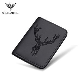 Portefeuilles williampolo en cuir authentique mini portefeuille Men Slim Carte Slept Bifold Multi Carte Clotte Slots Haut-capacité UltraHin Deer Totem